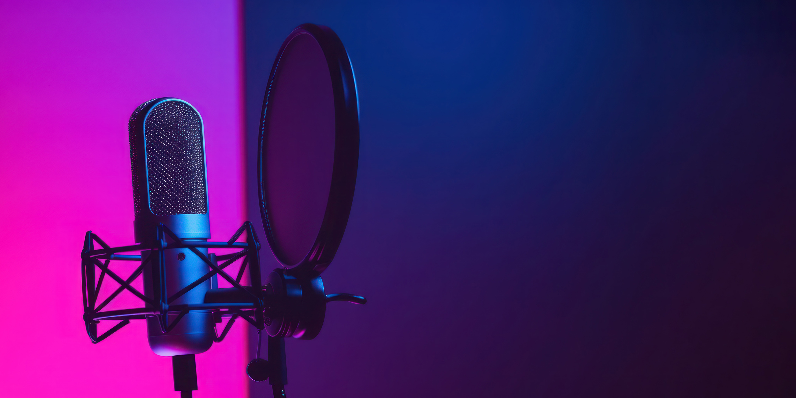 Studio Podcast Microphone on Gradient Neon Background